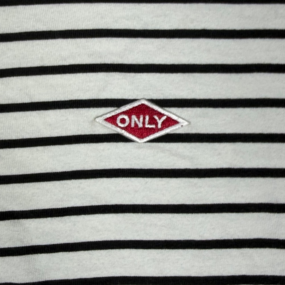 Only NY Mens Striped T-Shirt White Black Short Sleeve Logo Cotton Large USA Made - Picture 7 of 7